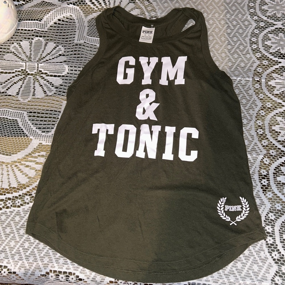 PINK XS tank top Gym & Tonic gently used color hunter green